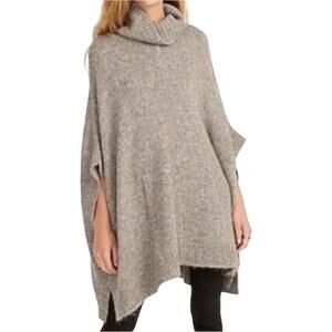 J.Crew Relaxed Turtleneck Poncho Cashmere Wool Pockets Heather Graphite XS/S